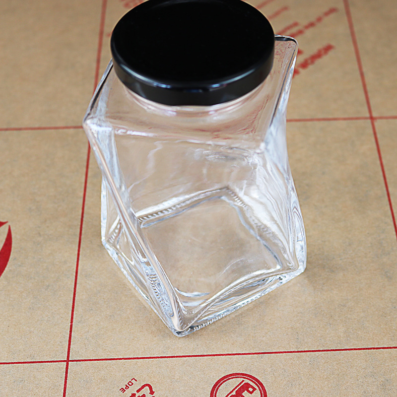 新款360ml扭身150扭曲晶白料高档蜂蜜玻璃瓶 果酱瓶 牛肉酱咖啡罐