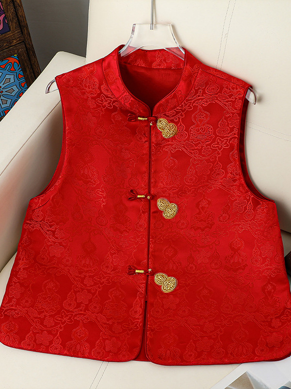2026 Spring New Collection: Wholesale of New Chinese Style Traditional Stand-up Collar Gourd-shaped Retro Sleeveless Vest for Middle-aged and Elderly Mothers