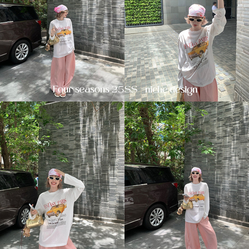 欧阳 7/25 20点【day wear！松弛美式】美式复古印花长袖T恤|undefined