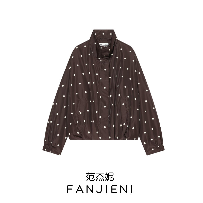 ZR wholesale, European and American style women's clothing, fashionable and versatile loose-fitting polka dot bomber jacket, 6318278 ZR wholesale, European and American style women's clothing, fashionable and versatile loose-fitting polka dot bomber jacket, 6318278