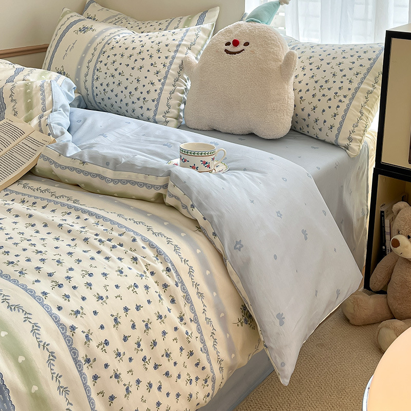 Cama de estilo pastoral de algodón de cuatro piezas de algodón puro invierno 2024 sábanas nuevas fundas de edredón sábana ropa de cama de dormitorio