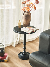 小户型客厅沙发边几法式复古实木小茶几圆形中古风创意角几咖啡桌
