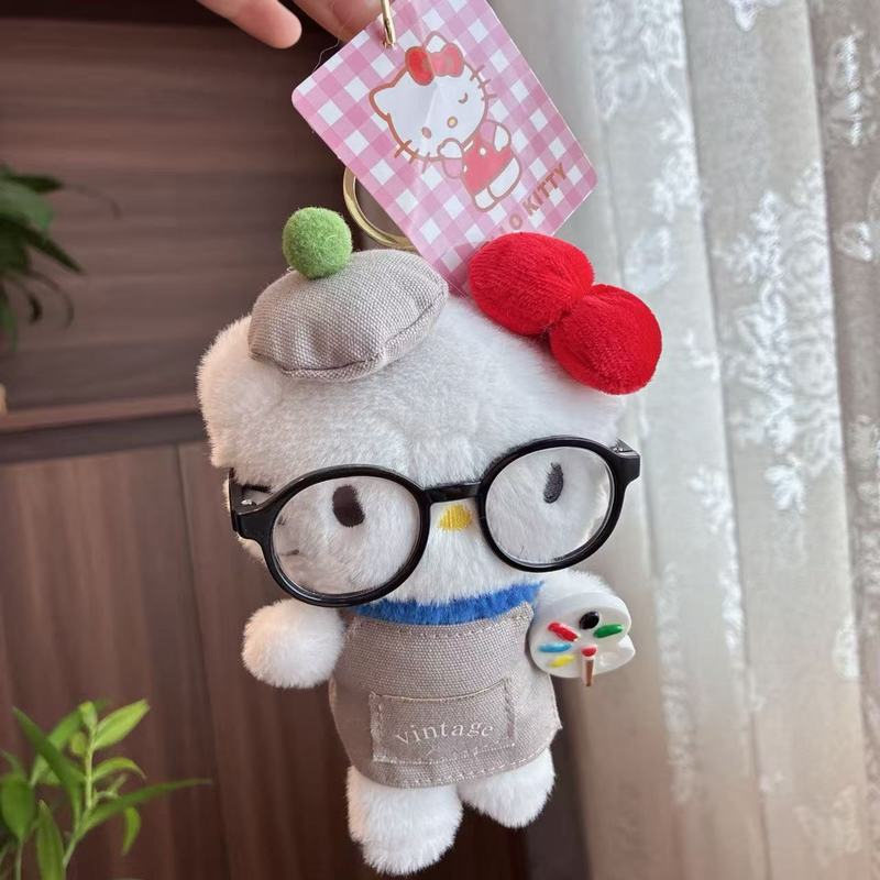可爱眼镜包包挂件kitty猫书包装饰饰品女生小公仔挂饰品毛绒玩偶|undefined