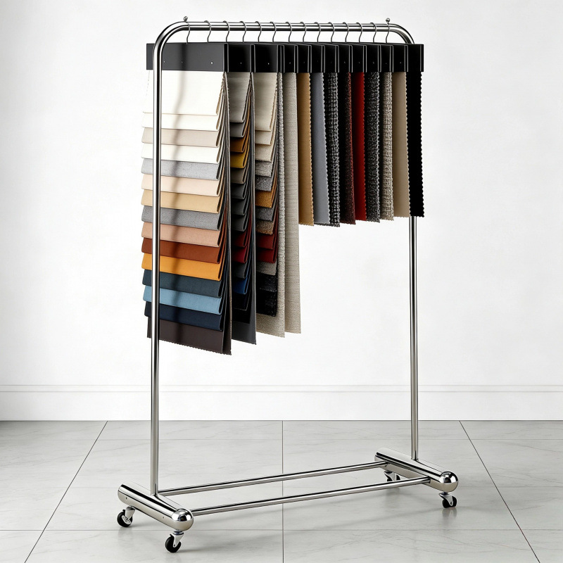 Tienda de ropa de dos capas de ropa interior de doble capa estante de exhibición de acero inoxidable tipo suelo rueda móvil percha de ropa image 4