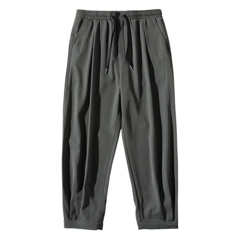 2021 verano ligero hielo seda recortada pantalones casuales hombres sueltos estilo coreano tobillo atado pantalones de moda estilo de Hong Kong harem Pantalones