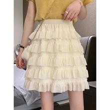 白色蛋糕半身裙女夏季仙A字蓬蓬设计感小个子不规则法式短裙子