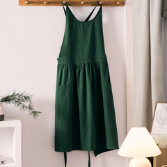Exquisite cotton and linen round neck apron, customizable with logo, Japanese and Korean style, artistic apron, kitchen waist apron, workwear.