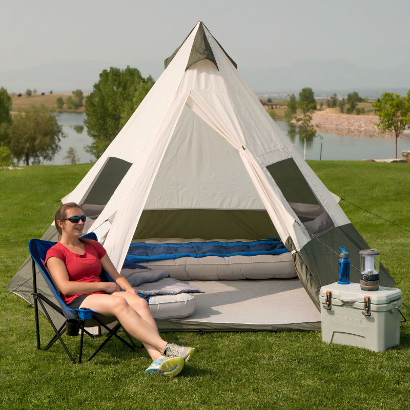 야외 Tipi Teepee Tent7인용 방수 가족 레저 캠핑 인디언 백 피라미드 텐트