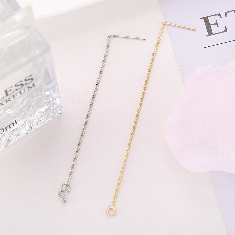 S925 Silver Box Chain Ear Wire Ear Needle Tassel Ear Wire through the Heart Chain DIY Ear Wire Accessories Wholesale