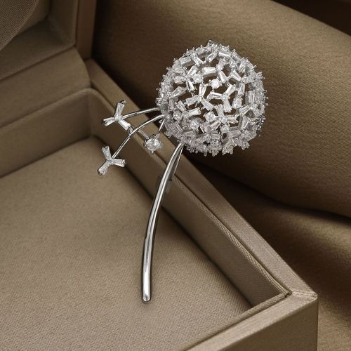 Korean style high-end exquisite zircon dandelion brooch, elegant corsage, suit pin, anti-exposure accessories