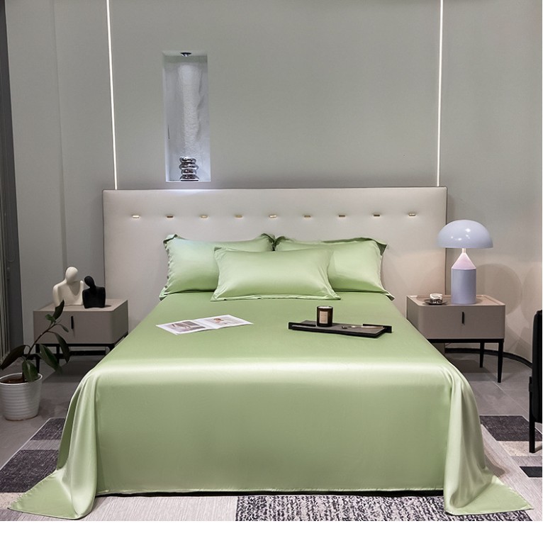100 sábanas de verano de seda de hielo de color sólido de una sola pieza, dormitorio desnudo, edredón fresco, funda de almohada simple, juego de tres piezas