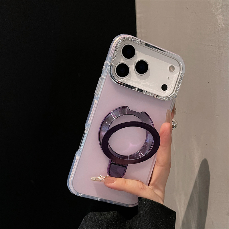 Carcasa de soporte de succión de borde redondo para iPhone17Promax esmerilado teléfono móvil manzana 16 Casas de gafas de diamante 15
