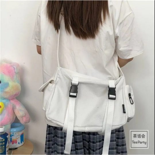 Korean Chic Retro Workwear Hong Kong Style Student Canvas Bag Men's ulzzang Unisex Japanese Style Harajuku Crossbody Bag Women