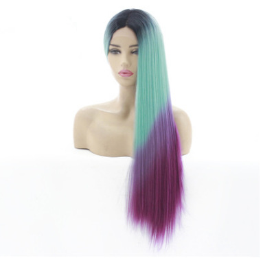 Peruca europea y americana cabello recto largo tricolor teñido pelucina de encaje fibra química cubierta de cabello LW0129