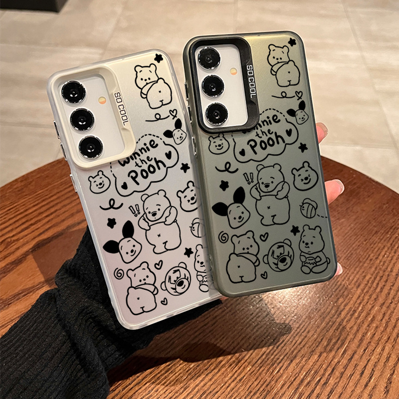 For Samsung S24 Mobile Phone Case S23 Simple Stroke Pooh Ultra Color Silver PRO Drop-resistant S20 Cartoon S21 Super Fire
