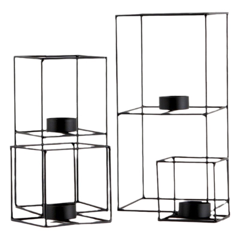 En stock al por mayor moderno simple geométrico líneas Cuboid candelero decoración creativa con velas cena apoyos vela titular