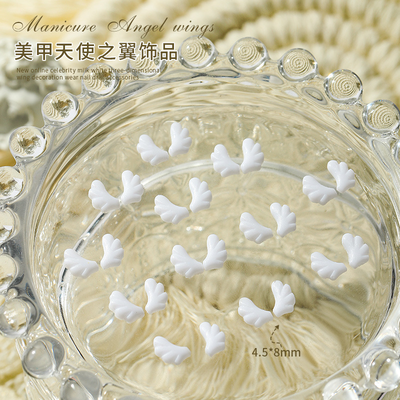 Manicura mini alas pequeñas joyas alas de Ángel resina tridimensional linda chica decoración de uñas Blanco 50 piezas mezcladas