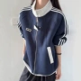 秋季条纹撞色立领卫衣