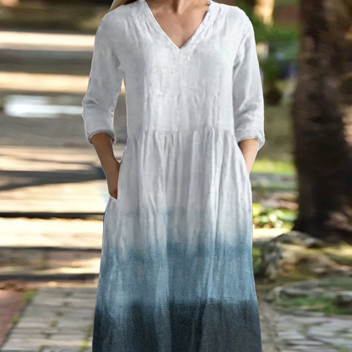 Европейское и американское осеннее повседневное длинное платье с v-образным вырезом и принтом в стиле ретро в европейском и американском стиле