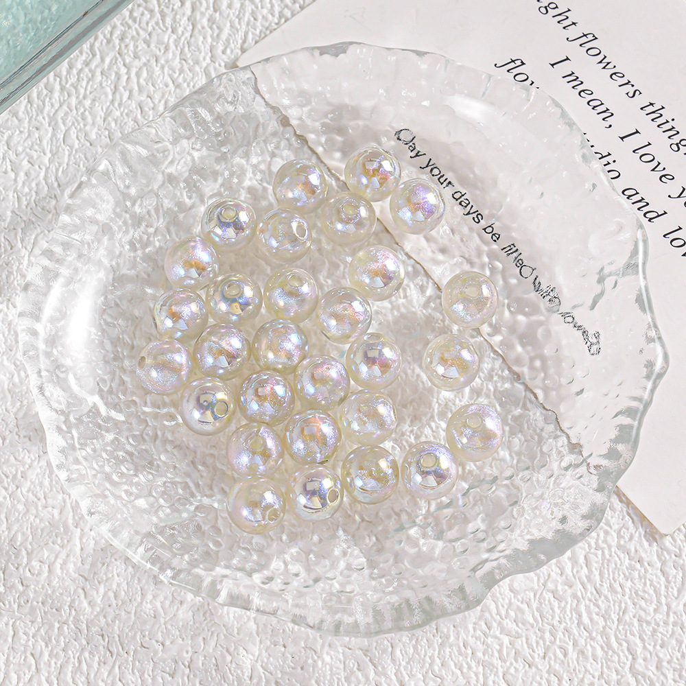 【20-30 piezas】Cuentas redondas luminosas, materiales para accesorios de bricolaje, brillantina fina galvanizada, imitación de perla, pulsera, cadena para teléfono