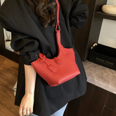 2025新款高级小众荔枝纹手提包包女韩版简约水桶包休闲通勤斜挎包