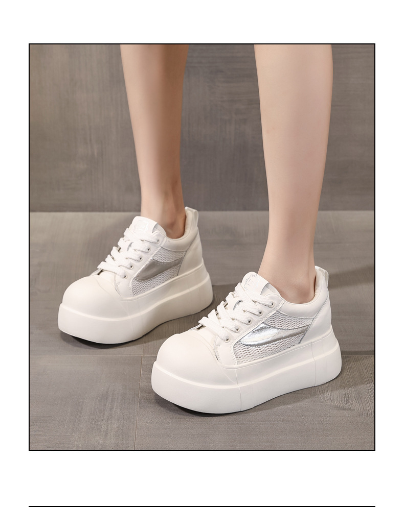Giày sneaker nữ đế dày tăng chiều cao phong cách thể thao trắng basic — Bạc trắng chi tiết 16