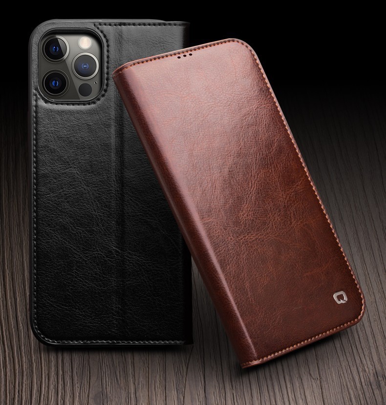Ốp lưng da thật gập bảo vệ thẻ cho iPhone 12 Pro Max / 12 mini — IPhone12 mini 5,4 inch màu nâu cổ điển, IPhone12 mini 5,4 inch màu đen cổ điển, IPhone12 Pro 6,1 inch màu nâu cổ điển, IPhone12 Pro 6,1 inch màu đen cổ điển chi tiết 8