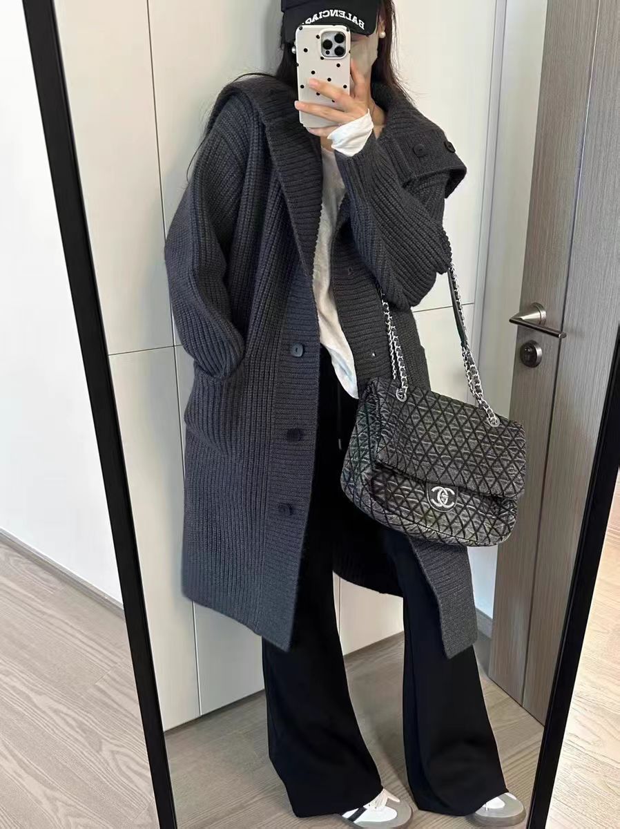 Cardigan de punto retro con solapa de viento perezoso otoño y invierno de 2025 nueva moda suéter largo abrigo suelto image 7