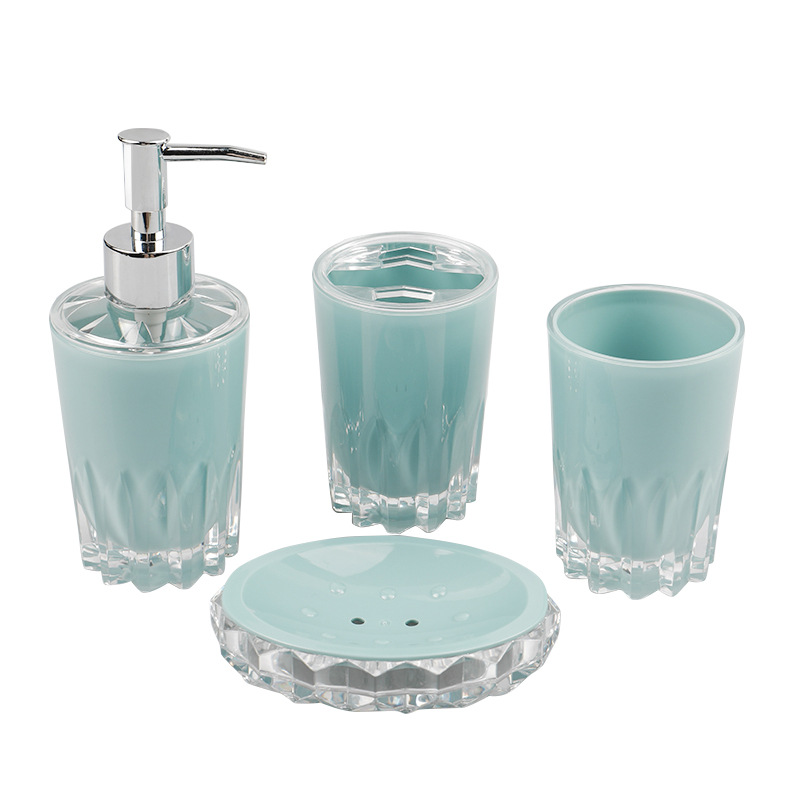 Cuarto de baño de plástico de cuatro piezas conjunto de fábrica al por mayor de lavado de baño de cuatro piezas conjunto de baño enjuague bucal cepillo titular de cuatro piezas conjunto