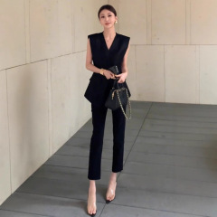 小柄な人向けの夏服、軽い高級感、高級感、フェミニン、スマートで気質のある、超人気のウエストベストスーツのセット