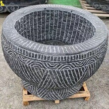 青石鱼缸花盆石水缸庭院石缸石头圆缸纯手工石盆户外石见描述