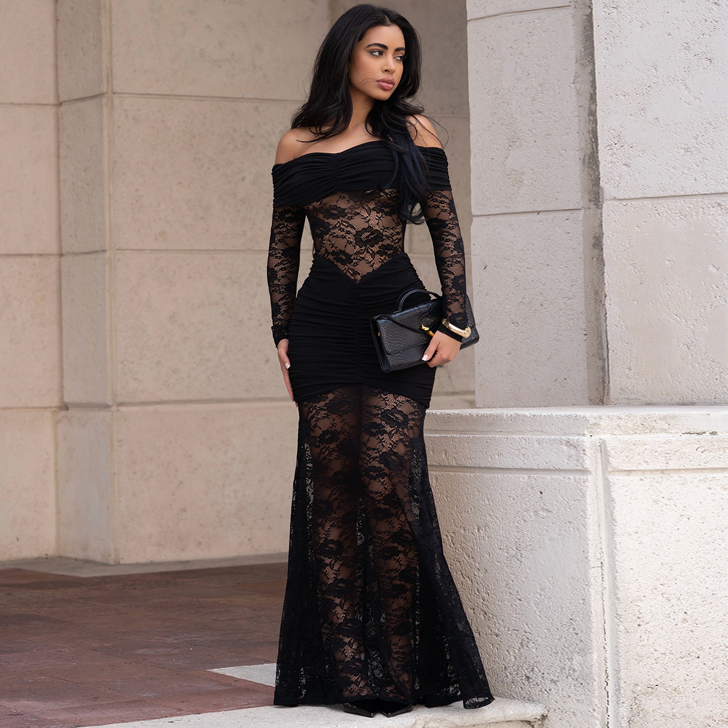 C7620 Aliexpress transfronterizo amazon ropa de moda europea y americana sexy de hombro de encaje vestido de cadera