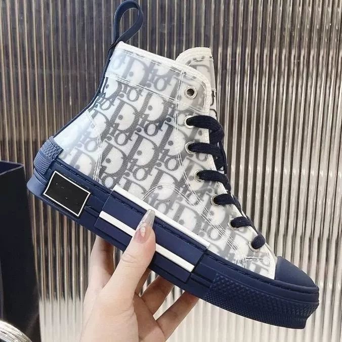 High-Quality European D-Brand High-Top Casual Shoes Lace-Up Sports Sneakers Canvas Old Flower Letter Print B23 Men