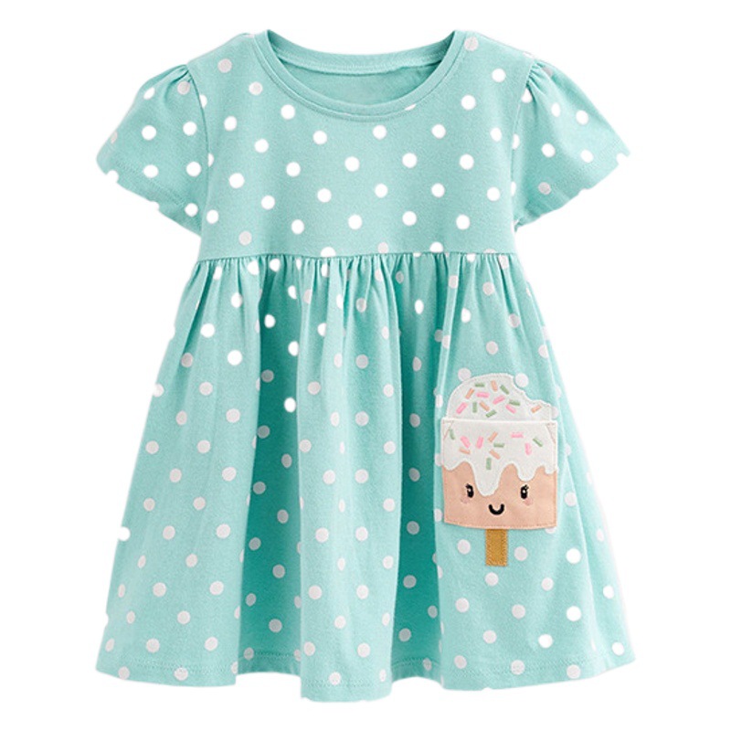 Vestido de Princesa para Niña de Algodón con Cuello Redondo y Manga Corta