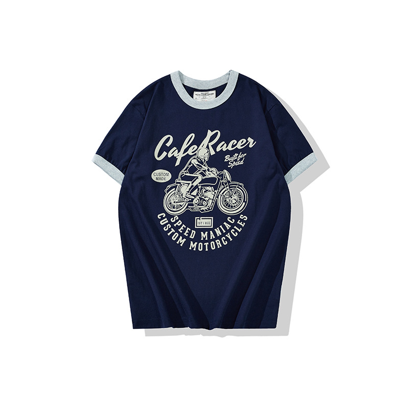 OKONKWO motocicleta impresa color matching ameikaji camiseta 200g cuello redondo color matching collar manga corta Camiseta