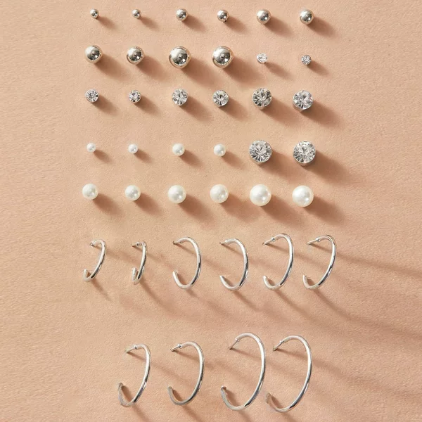 F1291 European and American new pearl zircon earring earrings suit 20-piece set creative retro simple earrings wholesale