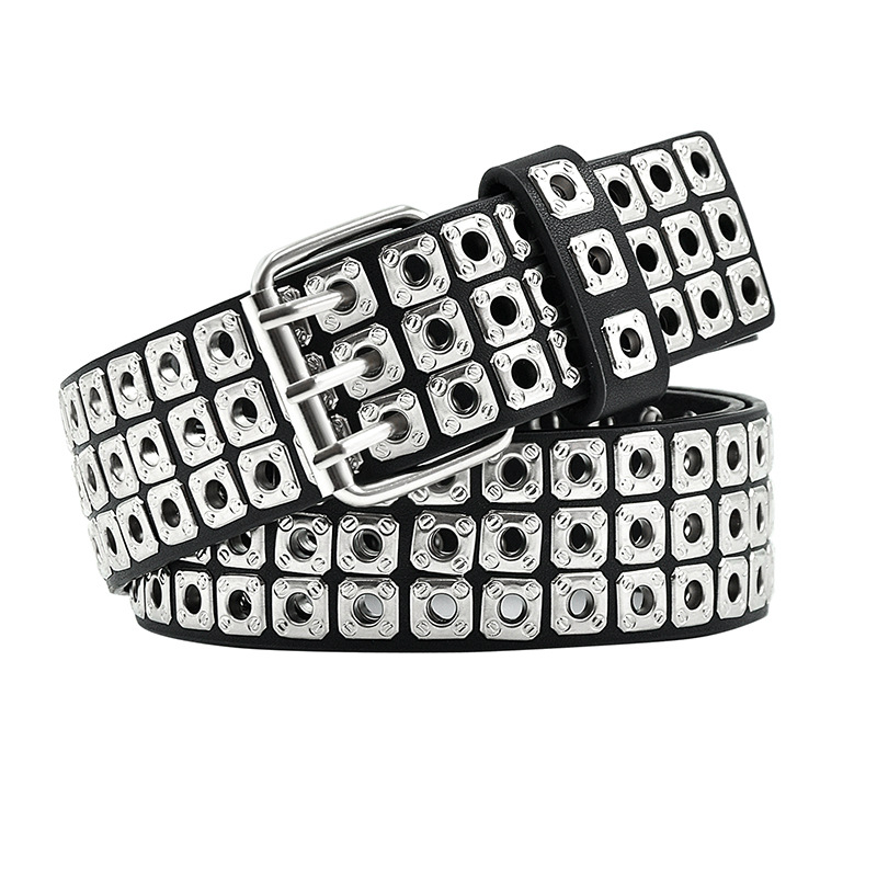 Color Block Pattern Retro Color Block Pu Leather Alloy Men's Leather Belts