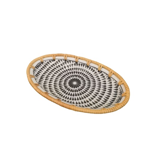 Rattan ceramic fruit plate, snack fruit basket, handmade storage basket, household tray, creative woven versatile plate