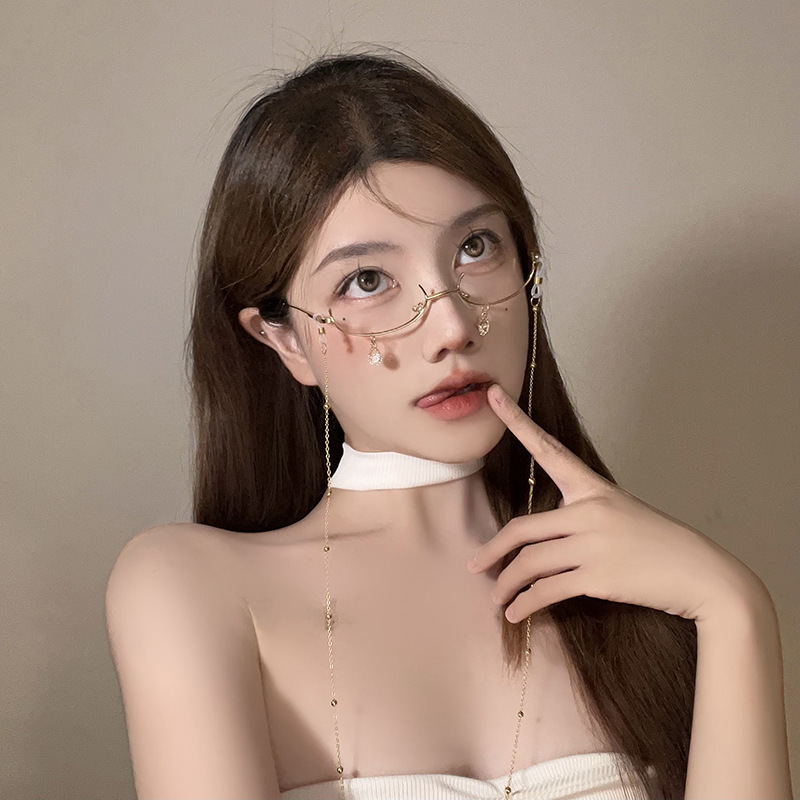Pure desire net red lower half frame glasses frame water drop chain abstinence department secretary frame no lens royal sister live anchor Pure desire net red lower half frame glasses frame water drop chain abstinence department secretary frame no lens royal sister live anchor