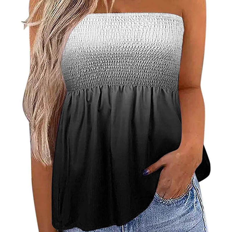 Amazon Foreign Trade Cross-Border New European and American Hot Girl Casual Versatile Pleated Strapless Tube Top Vest for Women Loose