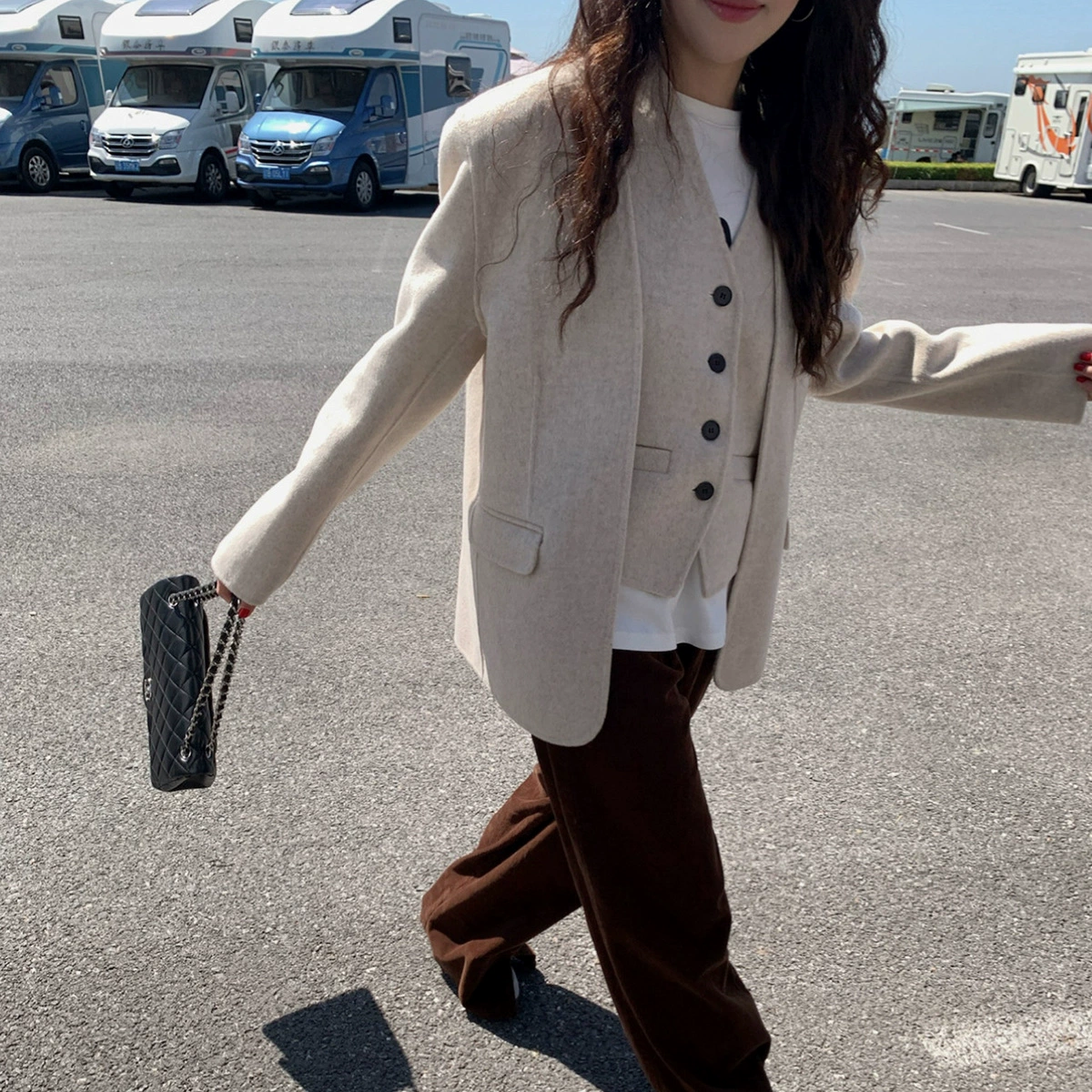 Женский двухсторонний твидовый костюм с жилетом Eun Ou inbyin, шерстяной жилет без рукавов, топ с V-образным вырезом на осень и зиму