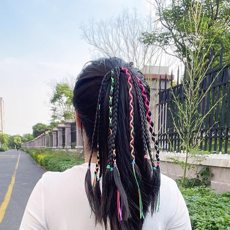 儿童假发彩色脏辫渐变色舞台表演彩色辫子发绳脏辫高温丝小辫子|undefined