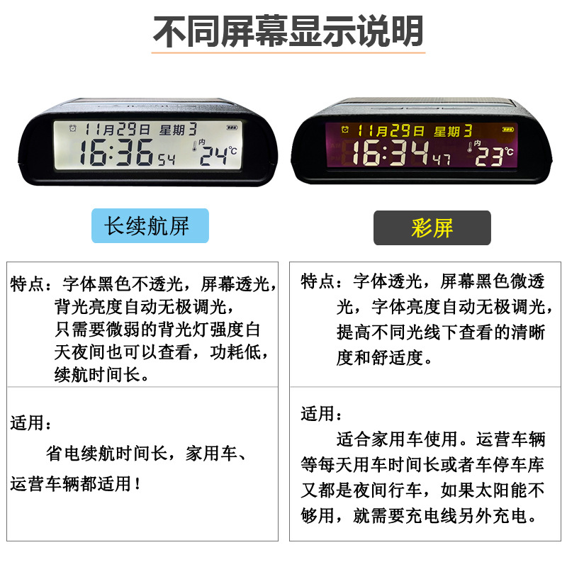 Car solar car clock ornaments thermometer high precision led digital display luminous intelligent automatic boot