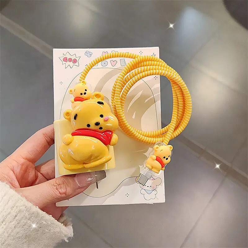 3D Winnie the Pooh Apple Charger Data Cable Protective Cover Storage Organizer Cable Winder Anti-Breakage