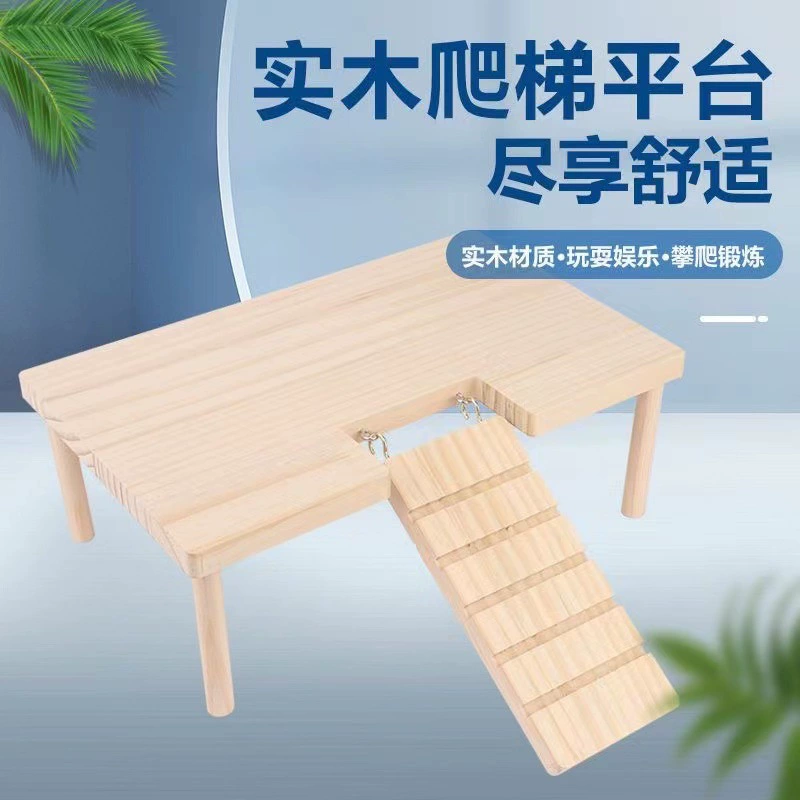 Деревянная платформа для хомяка, двухуровневая с рампой и домиком, 28×17×13.5 см