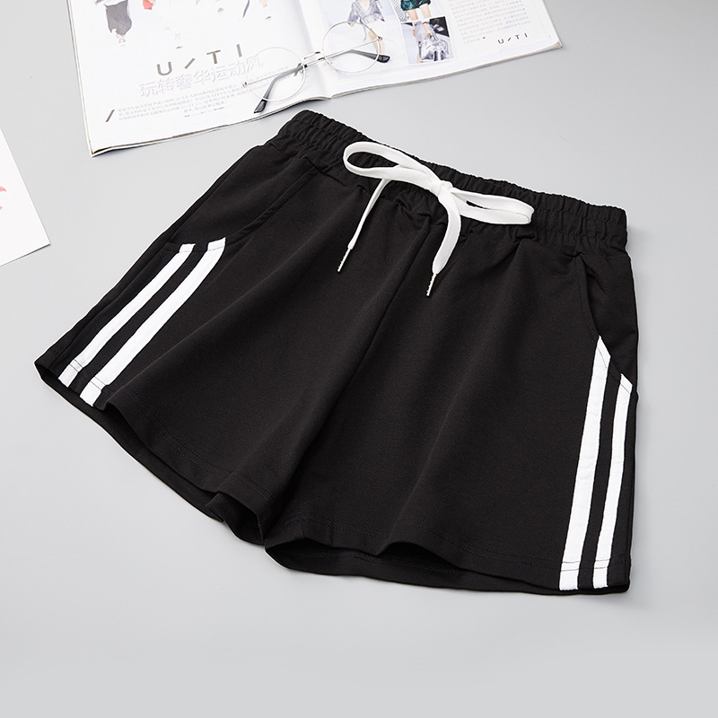 运动短裤女夏季薄款宽松纯棉外穿跑步大码休闲高腰直筒三分裤ins