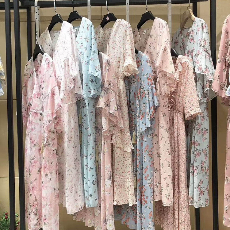 23 новые цветочные платья французского стиля иностранца среднего и длинного рукава шифоновая юбка с короткими рукавами