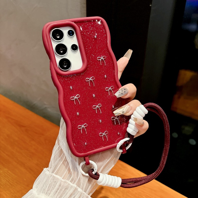 滴胶蝴蝶结适用三星S25ULTRA手机壳S24Plus挂绳A55波浪纹软壳跨境|undefined
