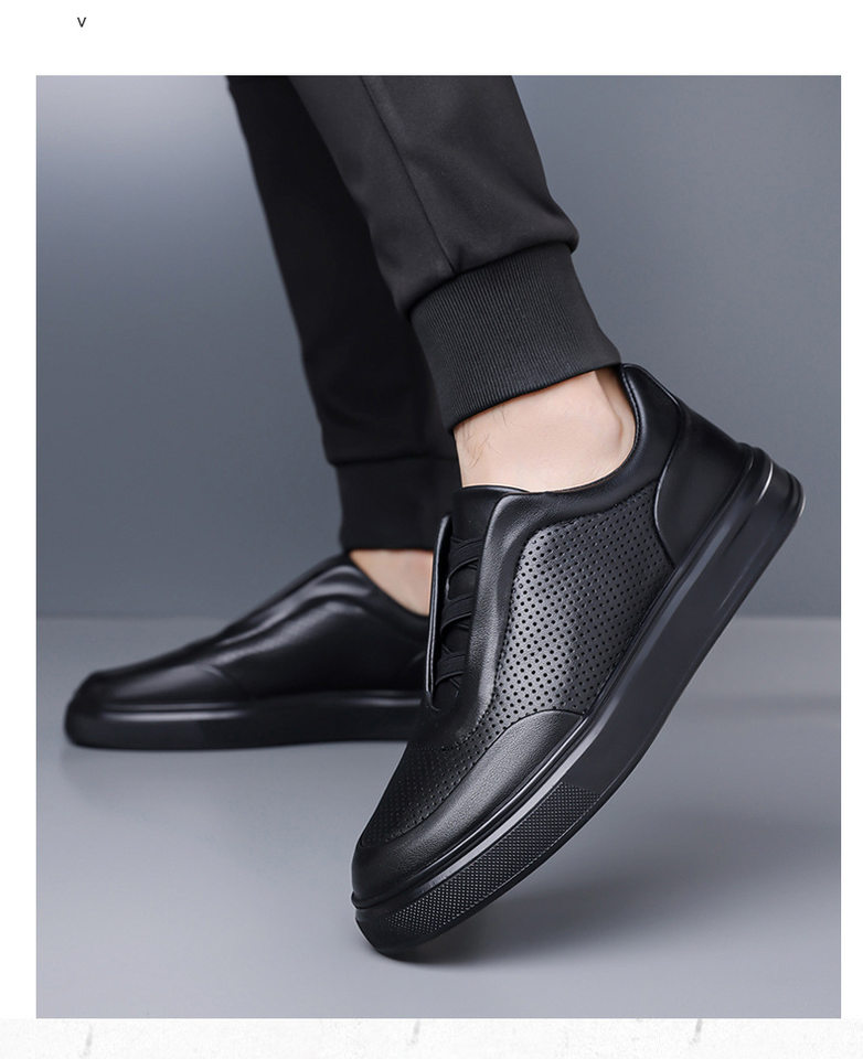 Giày sneaker nam cổ thấp lười xỏ thoáng khí, đế cao su chống trượt, phối màu trắng đen — Màu trắng, màu đen chi tiết 20