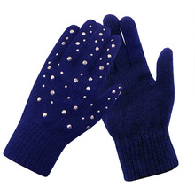 冬季保暖针织手套腈纶手套女士时尚烫钻手套分指手套